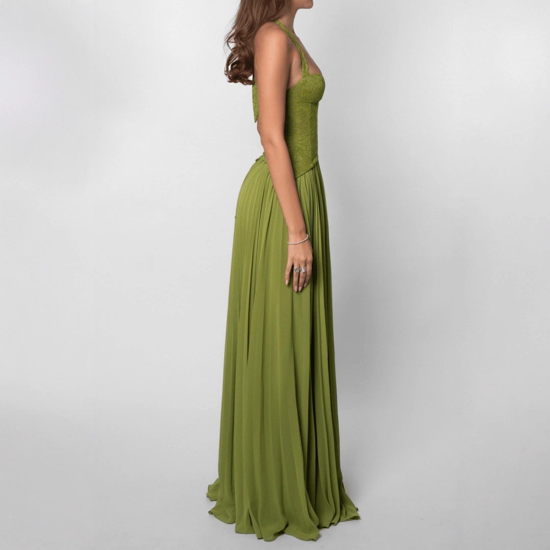 Ladies' elegant evening dress with lace corset and pleated maxi skirt StylebySassy