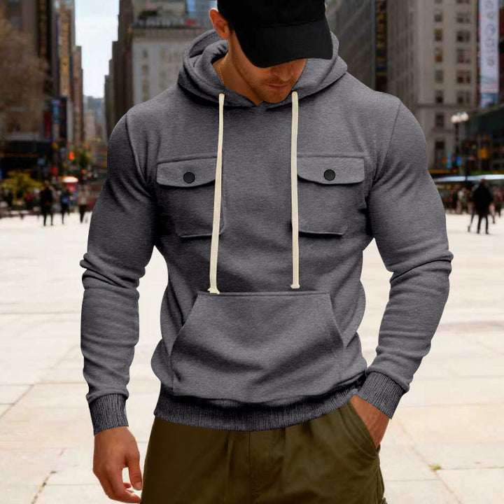 Men's urban hoodie with chest flaps, kangaroo pocket, and athletic fit StylebySassy