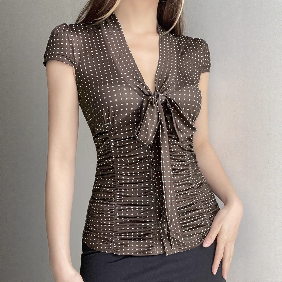 Women's feminine blouse shirt with gathering and bow detail StylebySassy