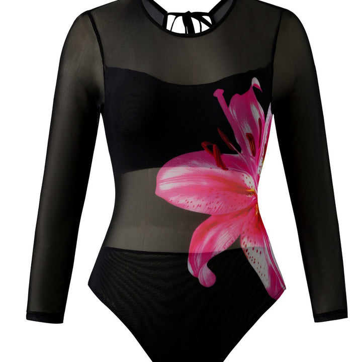 Women Elegant Swimsuit with Long Sleeve and Transparent Wrap Skirt StylebySassy