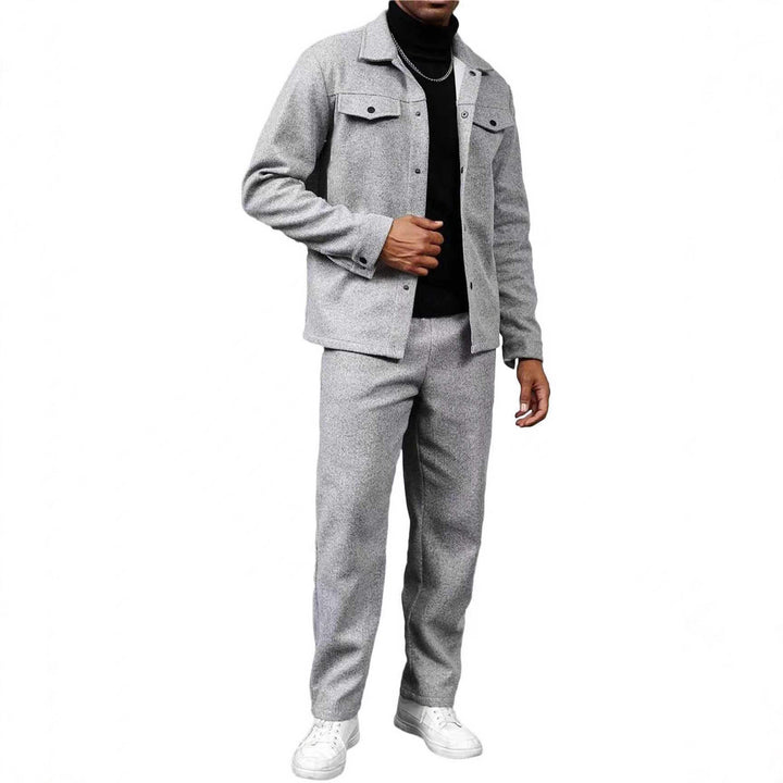 Men's two-piece overshirt and relax pants set made of soft cotton terry with snap button placket and drawstring StylebySassy