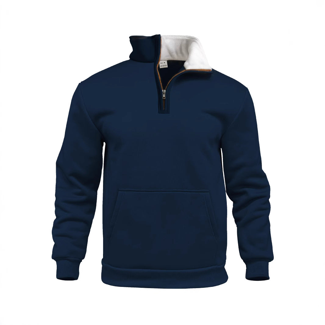 Men's comfort half-zip sweat with high fleece collar, kangaroo pocket and shape-stable ribbed hem StylebySassy