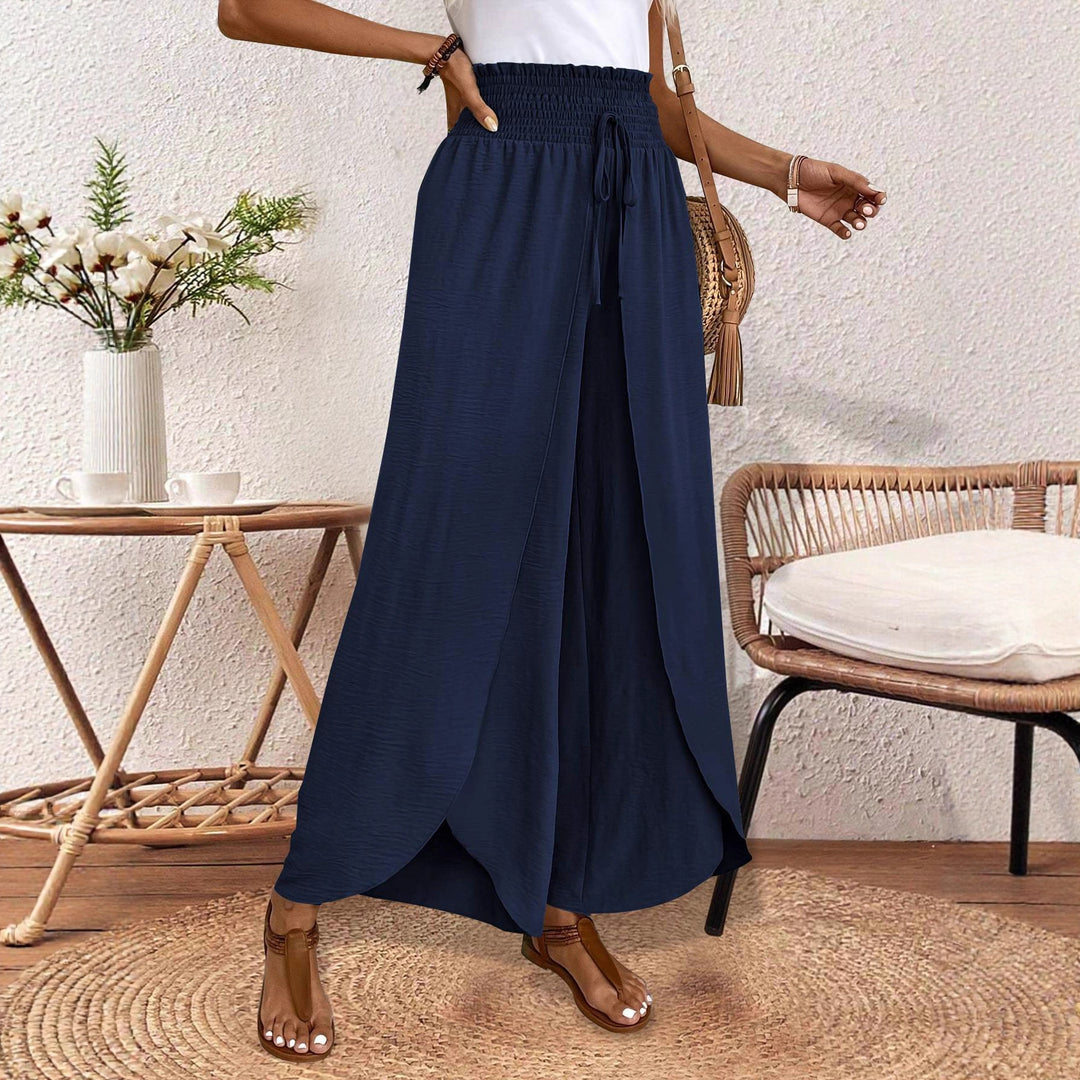 Ladies nan wrap maxi skirt with high smocked waistband and integrated palazzo pants lining StylebySassy