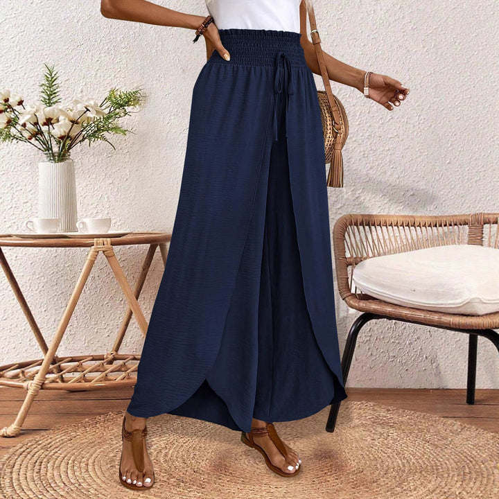 Ladies nan wrap maxi skirt with high smocked waistband and integrated palazzo pants lining StylebySassy