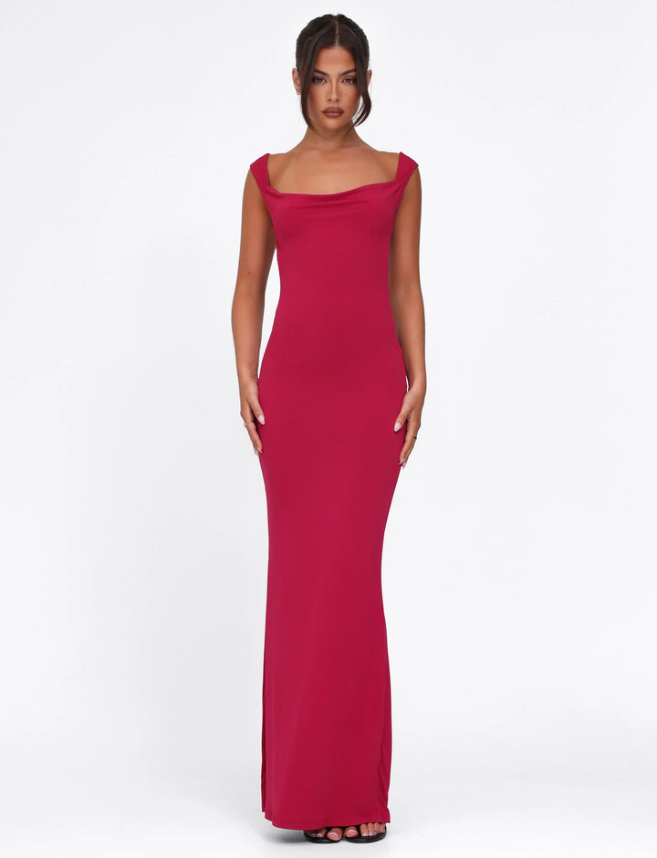 Women's body-hugging evening dress with square neckline and wide straps StylebySassy