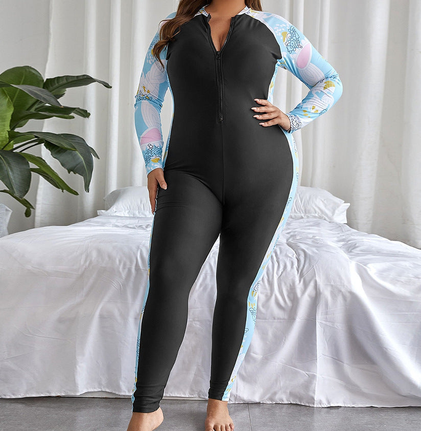 Women's Long Sleeve Swimsuit with High Collar and Zipper StylebySassy