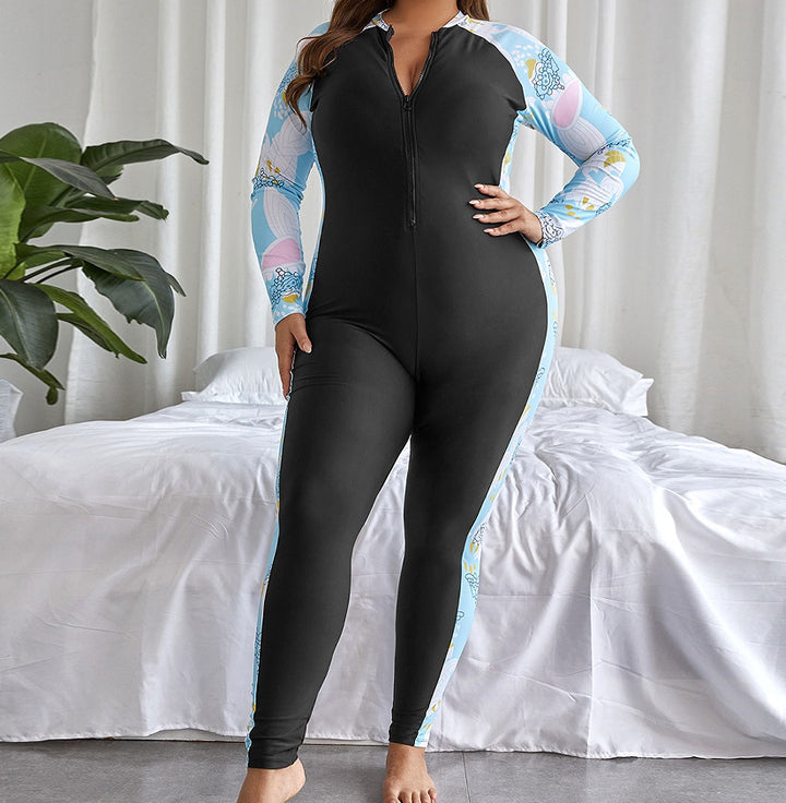 Women's Long Sleeve Swimsuit with High Collar and Zipper StylebySassy