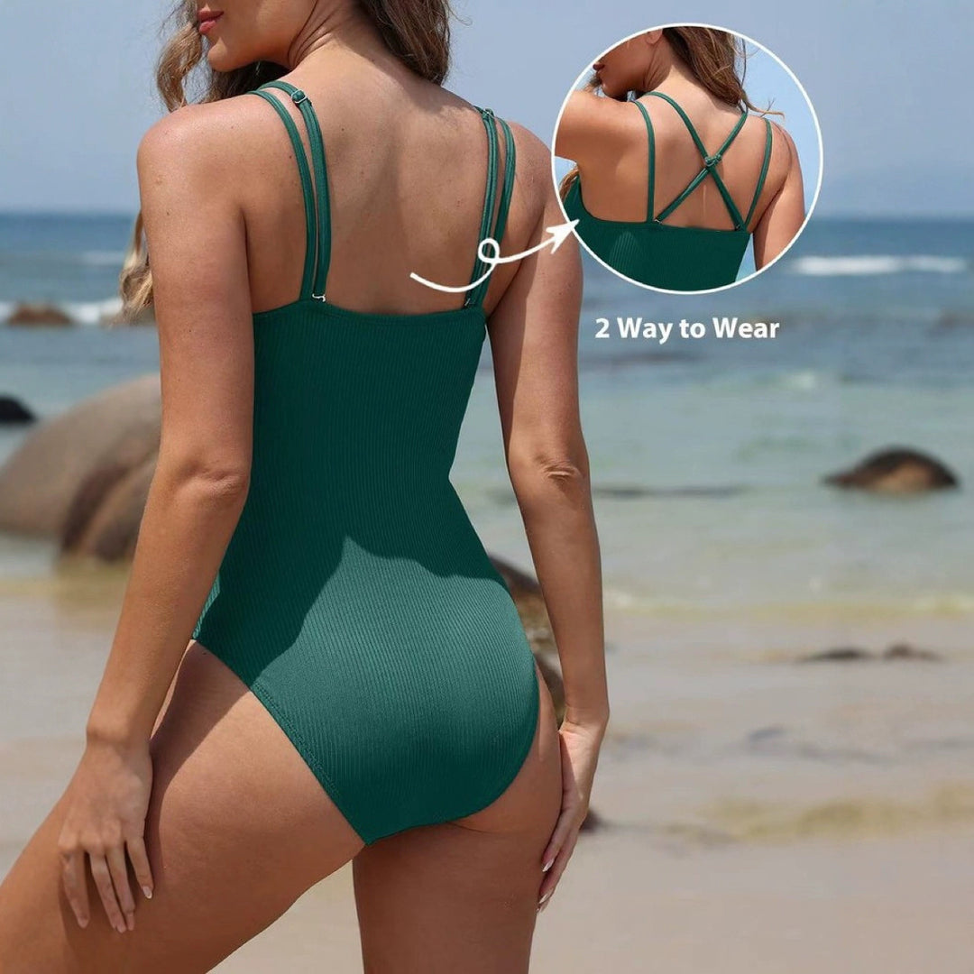 Women's One-Piece Swimsuit with Stylish Back Cutout and Decorative Cuff StylebySassy