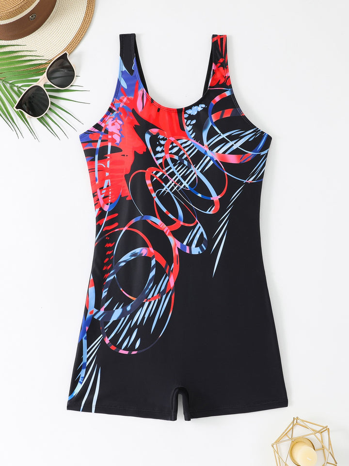 Women's sporty swimsuit with dynamic art design StylebySassy