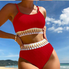 Women's High-Waisted Bikini Set with Refined Decorative Details StylebySassy