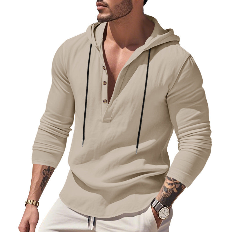 Men's casual hoodie with button placket and slim fit StylebySassy