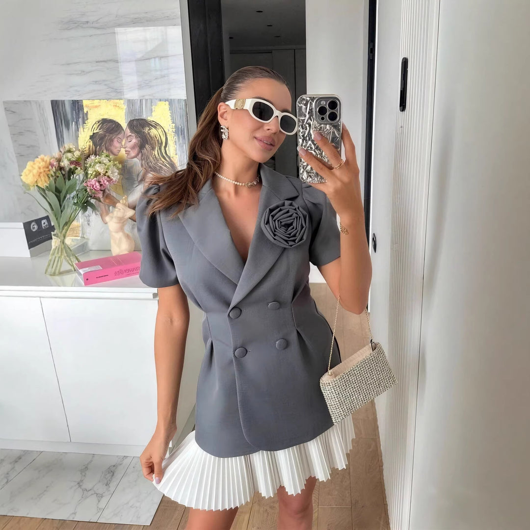 Ladies elegant blazer with puff sleeves and floral detail StylebySassy