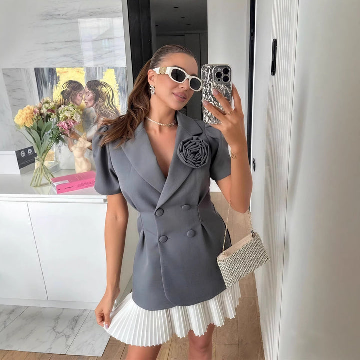 Ladies elegant blazer with puff sleeves and floral detail StylebySassy