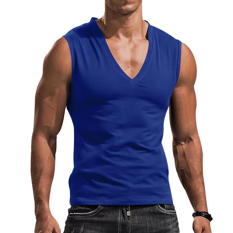 Men's fitted tank top with deep V-neck and stretch cotton blend StylebySassy