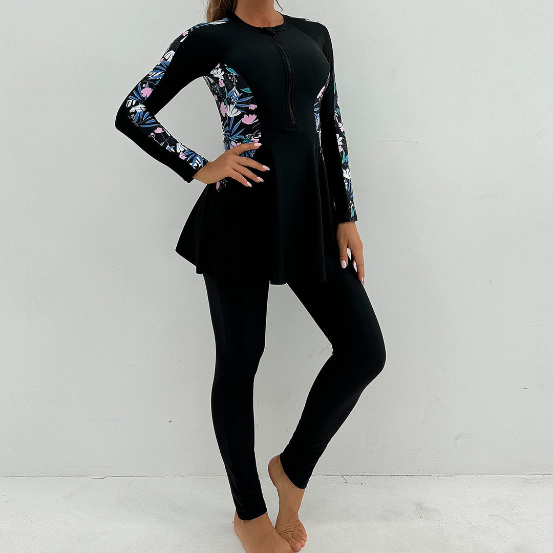 Women's Sporty Long Sleeve Swimming Suit with Flattering Skirt StylebySassy