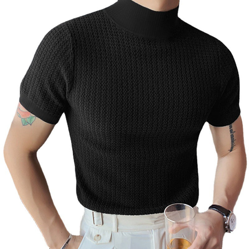 Men's short sleeve fine knit shirt with stand-up collar StylebySassy