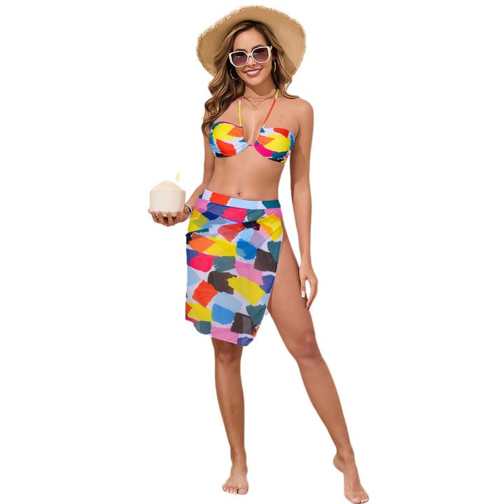 Ladies bandeau bikini with colorful wrap skirt StylebySassy