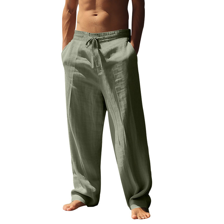 Men's relaxed fit palazzo pants made of linen blend with decorative crease and drawstring StylebySassy