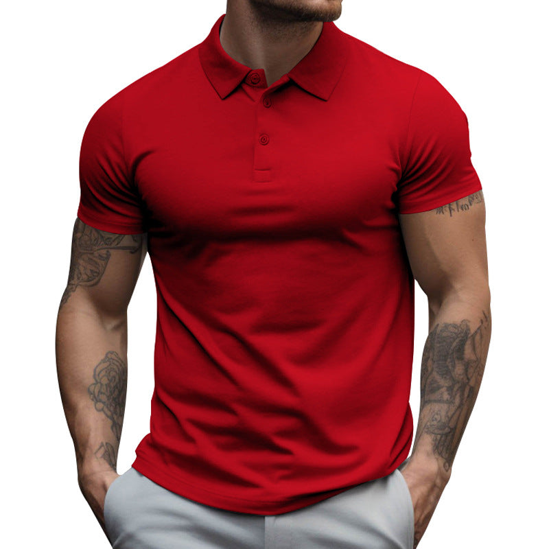Men's athletic fitted pique polo shirt short-sleeved with hidden button placket StylebySassy