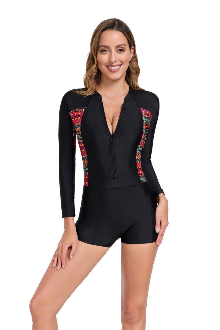 Women's Sporty Long Sleeve Swimsuit with Colorful Design StylebySassy