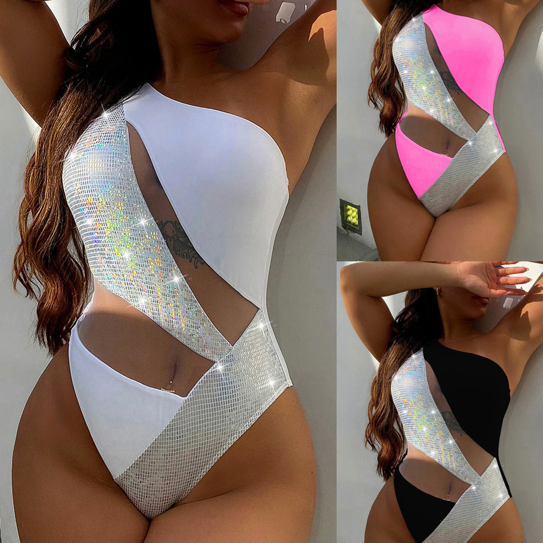 Women One-Sided Cut-Out Swimsuit with Glittering Design Element StylebySassy
