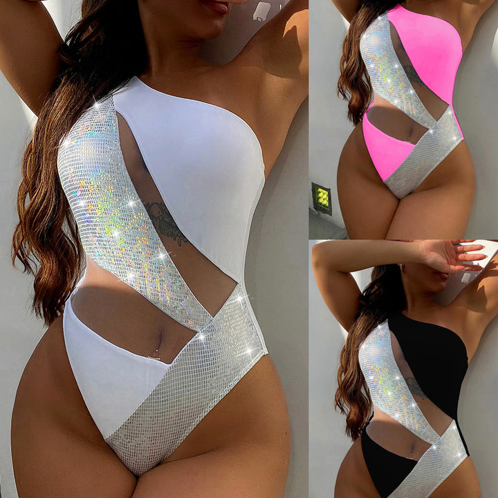 Women One-Sided Cut-Out Swimsuit with Glittering Design Element StylebySassy