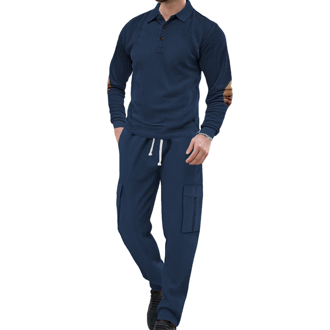 Men's nano ribbed lounge set with polo collar elbow patches and cargo pants StylebySassy