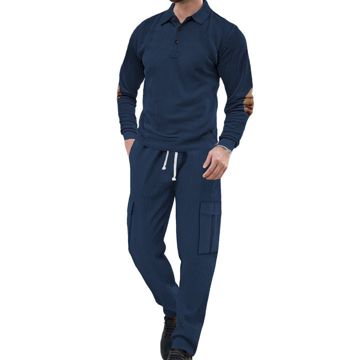 Men's nano ribbed lounge set with polo collar elbow patches and cargo pants StylebySassy