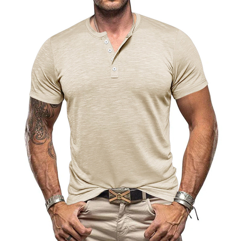 Men's nano athletic Henley t-shirt made of structured slub cotton with short button placket StylebySassy