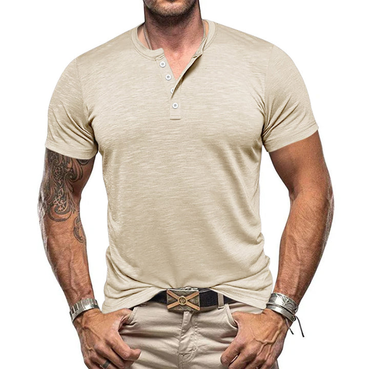 Men's nano athletic Henley t-shirt made of structured slub cotton with short button placket StylebySassy