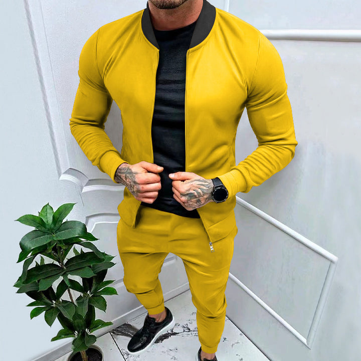 Men's sporty leisure training suit with tailored bomber jacket and tapered jogging pants made of elastic cotton blend StylebySassy
