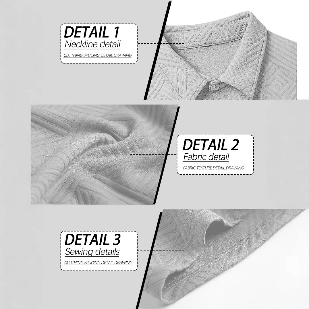 Men's lightweight short-sleeve shirt and Bermuda two-piece set with embossed woven texture and drawstring waistband StylebySassy