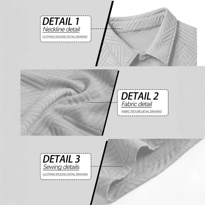 Men's lightweight short-sleeve shirt and Bermuda two-piece set with embossed woven texture and drawstring waistband StylebySassy
