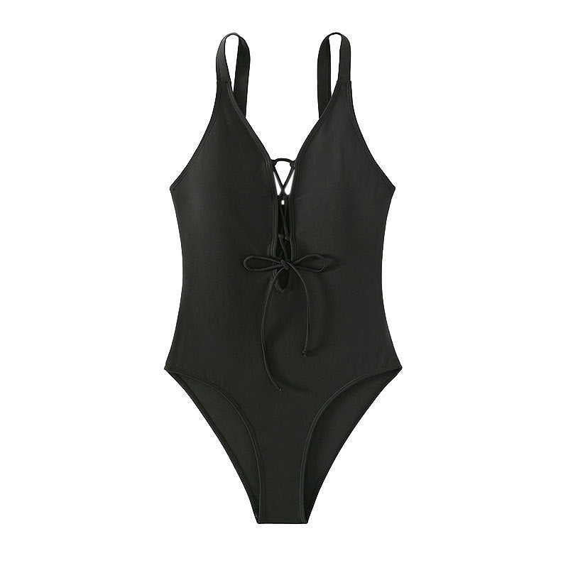 Women's one-piece swimsuit with sophisticated lacing detail StylebySassy