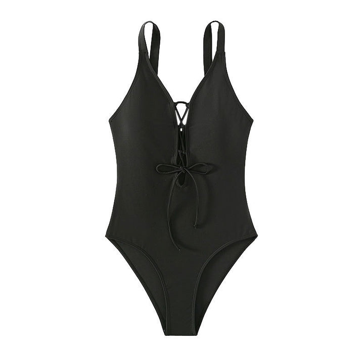 Women's one-piece swimsuit with sophisticated lacing detail StylebySassy