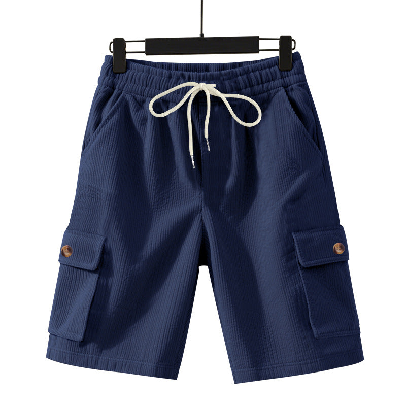 Men's cord cargo shorts with elastic drawstring waistband, patch cargo pockets, and soft cotton blend StylebySassy