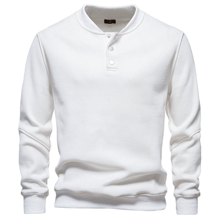 Men's waffle texture Henley pullover with short snap button closure and ribbed cuffs StylebySassy