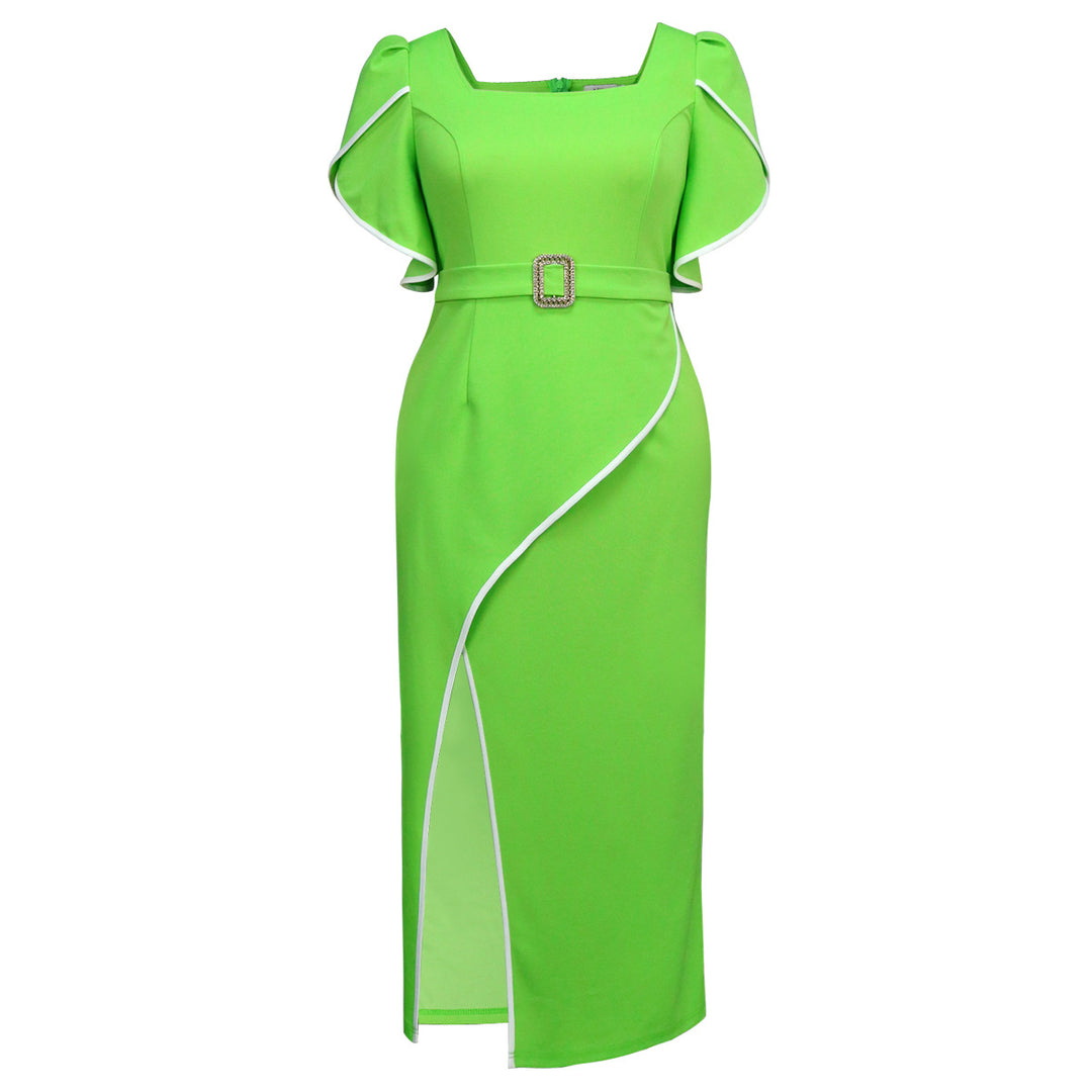 Women Elegant Maxi Dress with Asymmetric Slit and Ruffle Details StylebySassy