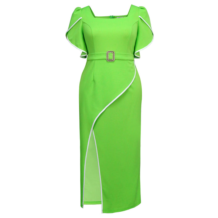 Women Elegant Maxi Dress with Asymmetric Slit and Ruffle Details StylebySassy