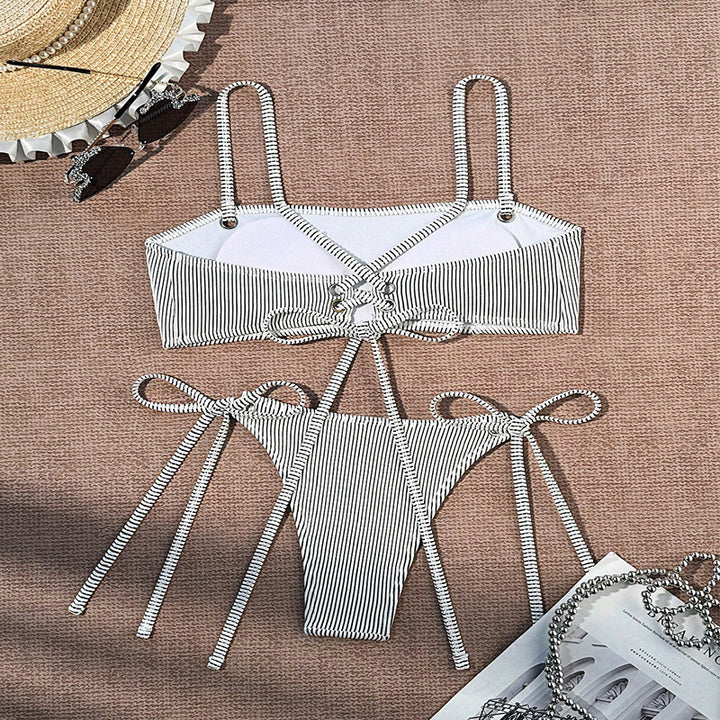 Women's bikini set with subtle striped pattern and adjustable straps StylebySassy