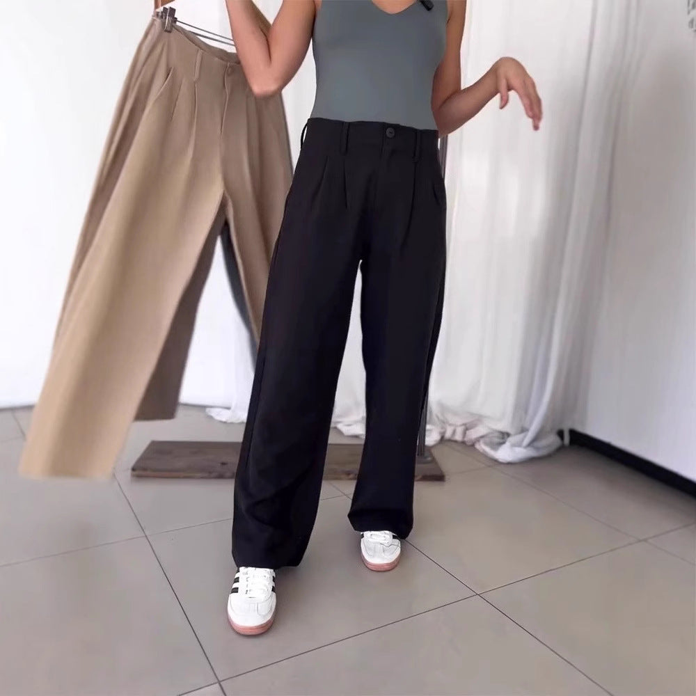 Ladies nan elegant sack-inspired pleated trousers with a high waist fit, straight wide leg, and side pockets StylebySassy