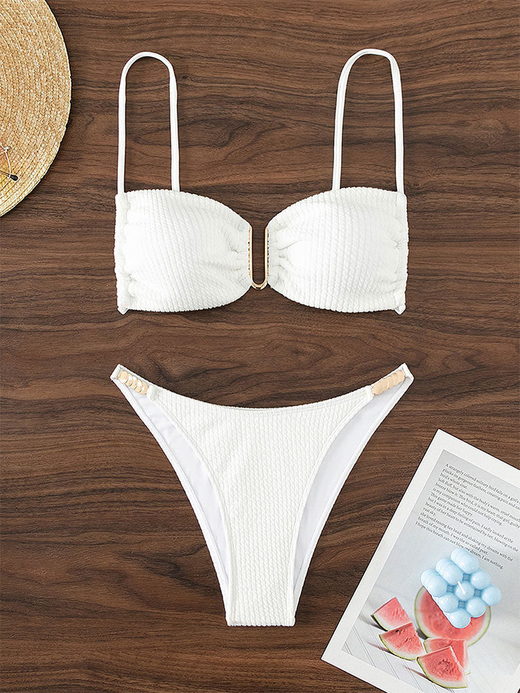 Ladies Bikini Set with refined ruffles and golden accents StylebySassy