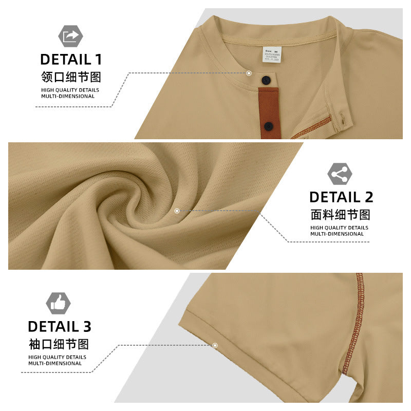 Men's short-sleeved polo shirt with stand-up collar button placket chest pocket made of elastic cotton blend StylebySassy