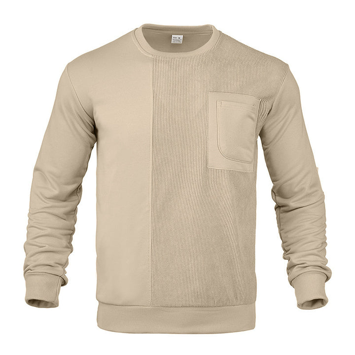 Men's structured round neck sweatshirt with chest pocket and asymmetrical rib panel StylebySassy