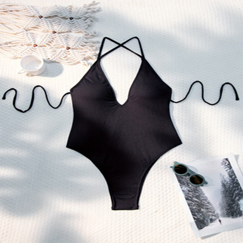 Women Elegant Swimsuit with Deep V-Neck and Adjustable Straps StylebySassy