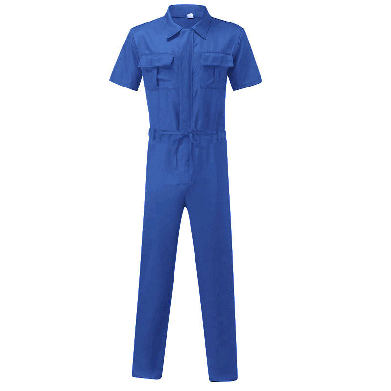 Men's short-sleeved overall work suit with concealed front closure and applied chest pockets StylebySassy