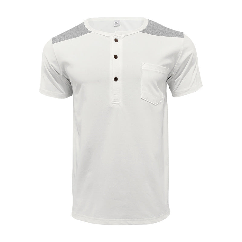 Men's short-sleeve henley shirt made of soft cotton blend with chest pocket and shoulder yoke StylebySassy
