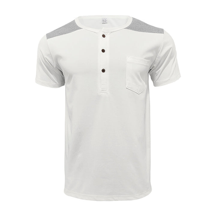 Men's short-sleeve henley shirt made of soft cotton blend with chest pocket and shoulder yoke StylebySassy
