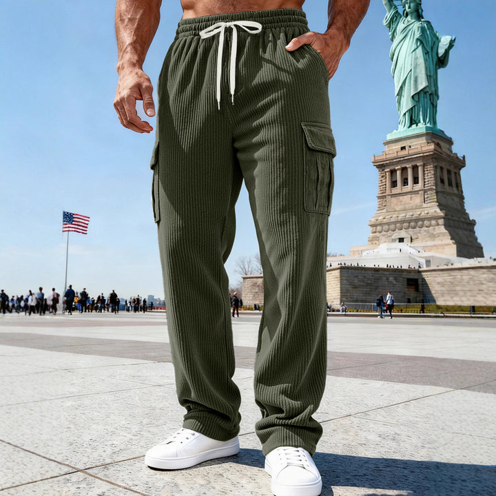 Men's knitted Cargo jogging pants with elastic drawstring waistband and side flap pockets StylebySassy