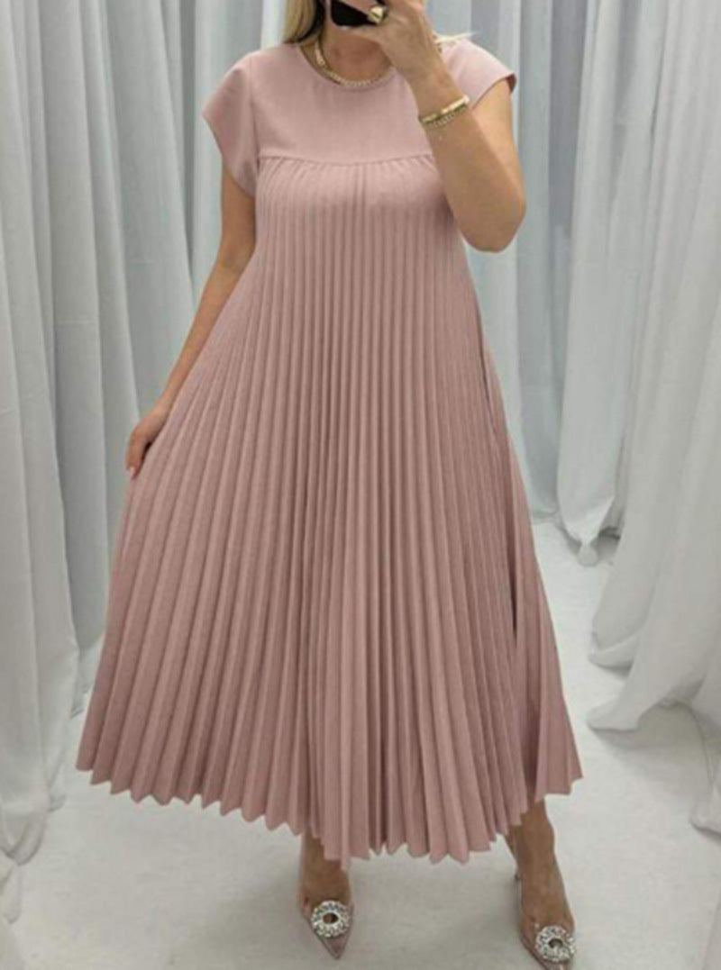 Women's flowing pleated maxi dress with dropped shoulders and side pockets StylebySassy